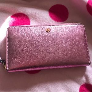 Tory Burch Metallic Pink Zip-Around Wallet